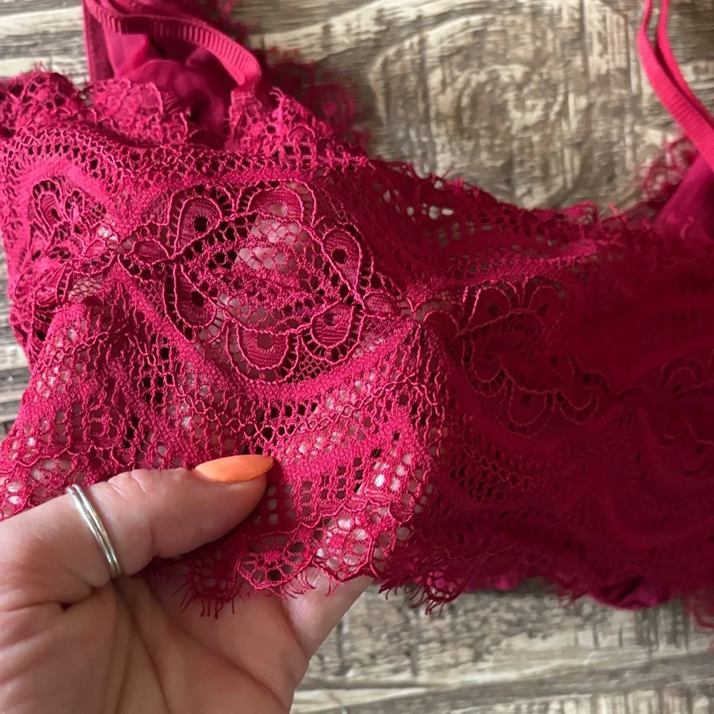 Free people Lace-Trim Bralette in Deep Raspberry - Picture 3 of 5